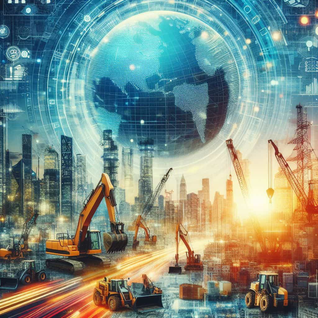 Construction Bond Collateral Globe set above tall buildings and construction equipment